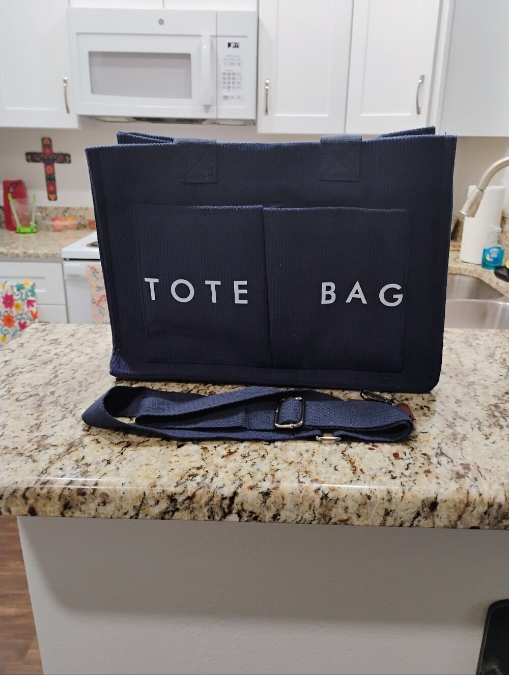 Navy Canvas Tote Bag with Detachable Shoulder Strap